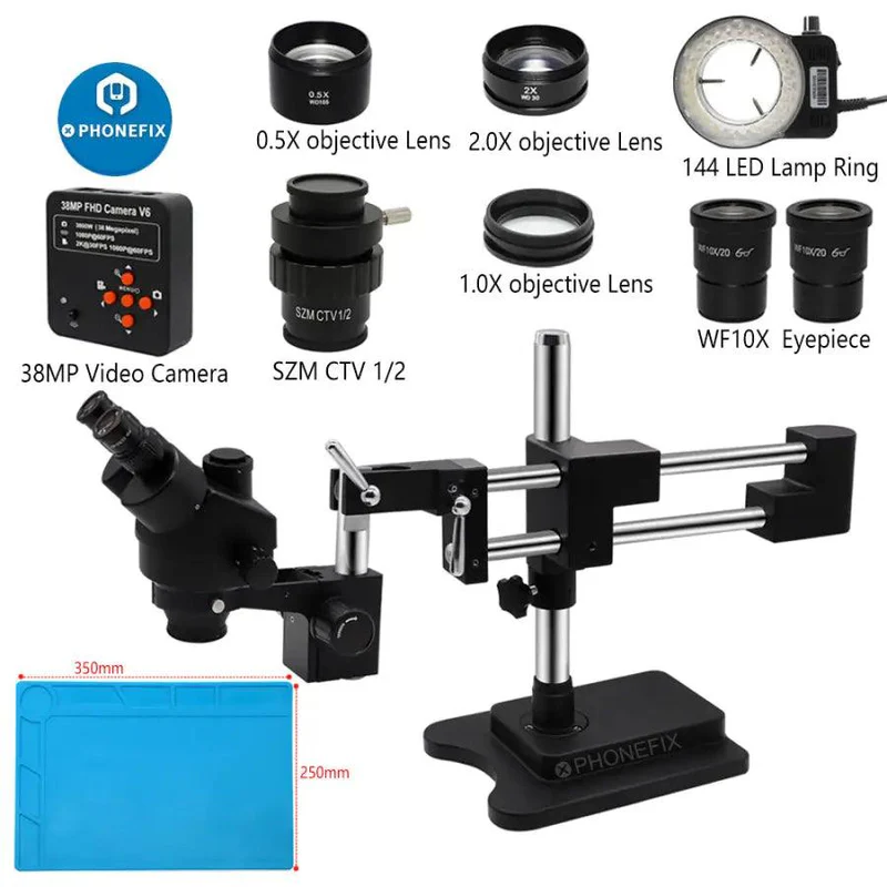 Stereo Trinocular Microscope Pcb - 3.5X-90X ブラックダブルアーム実体顕微鏡サイマル焦点三眼ズーム顕微鏡電話 PCB 回路基板はんだ付け修理用