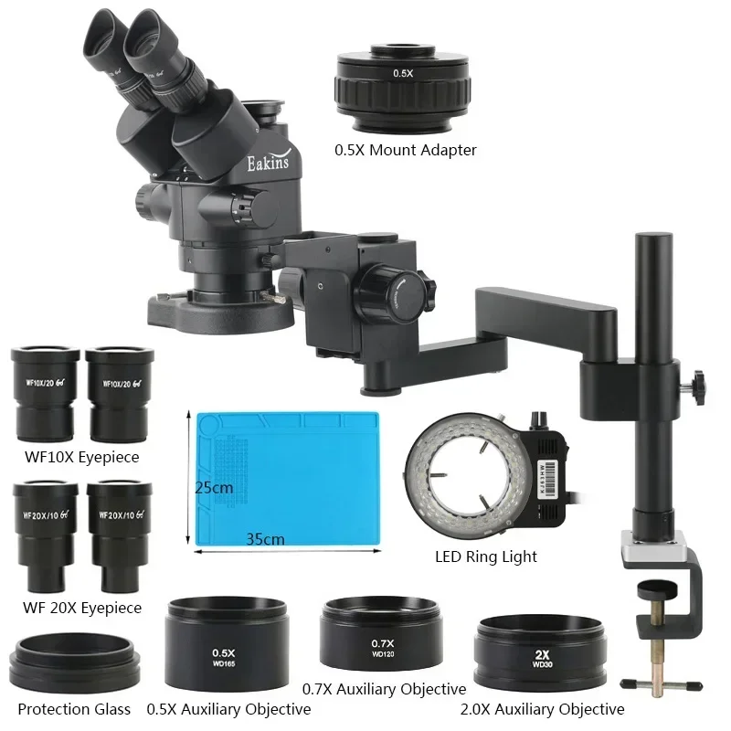 Stereo Trinocular Microscope Pcb - Eakins 3.5X-180X サイマル焦点三眼実体顕微鏡折りたたみ式関節アームクランプスタンド産業用 PCB はんだ付け用