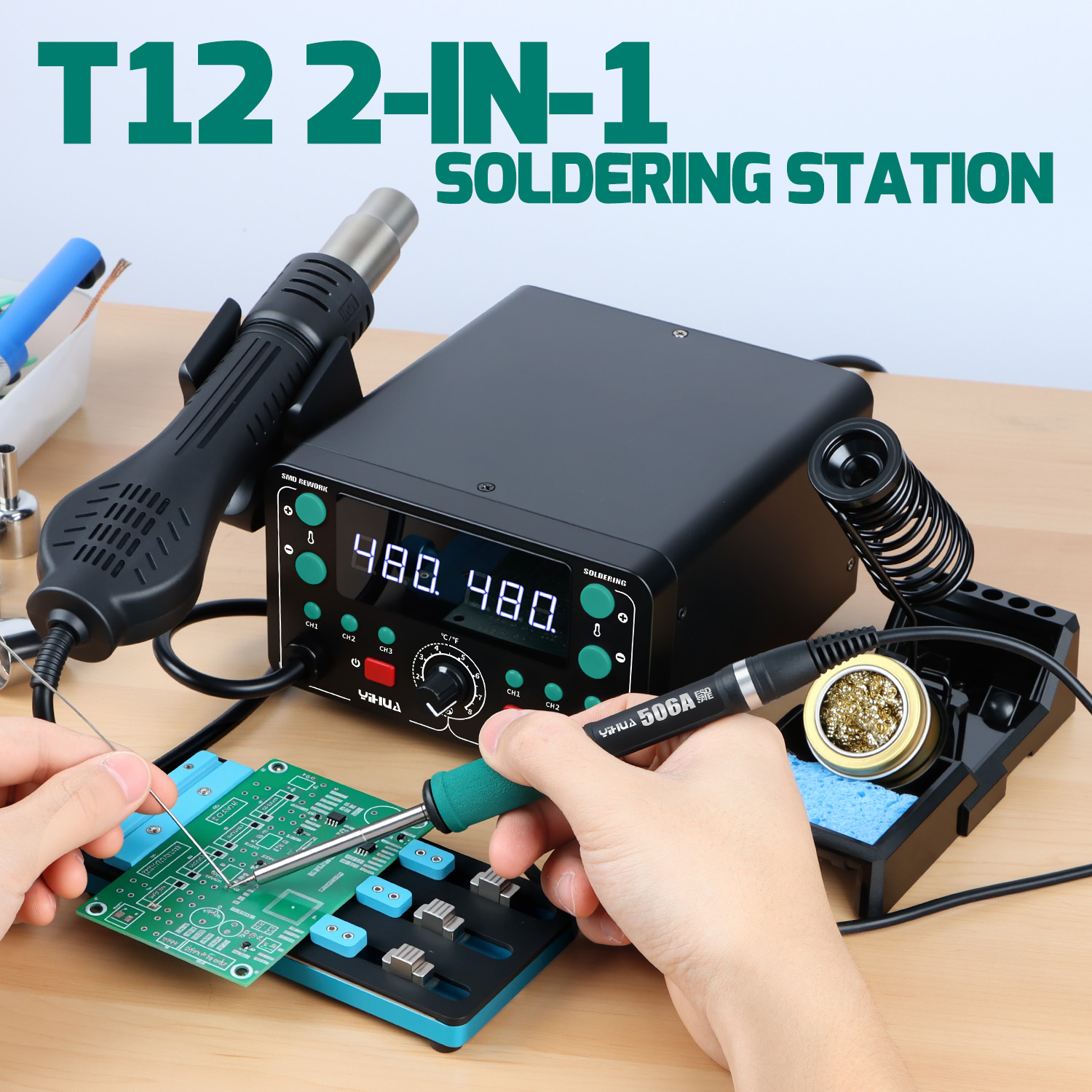 Hot Air Rework Station T12 - 902D-IV 775W T12 はんだ付けステーション 熱風リワークステーション 電子修理ツールセット