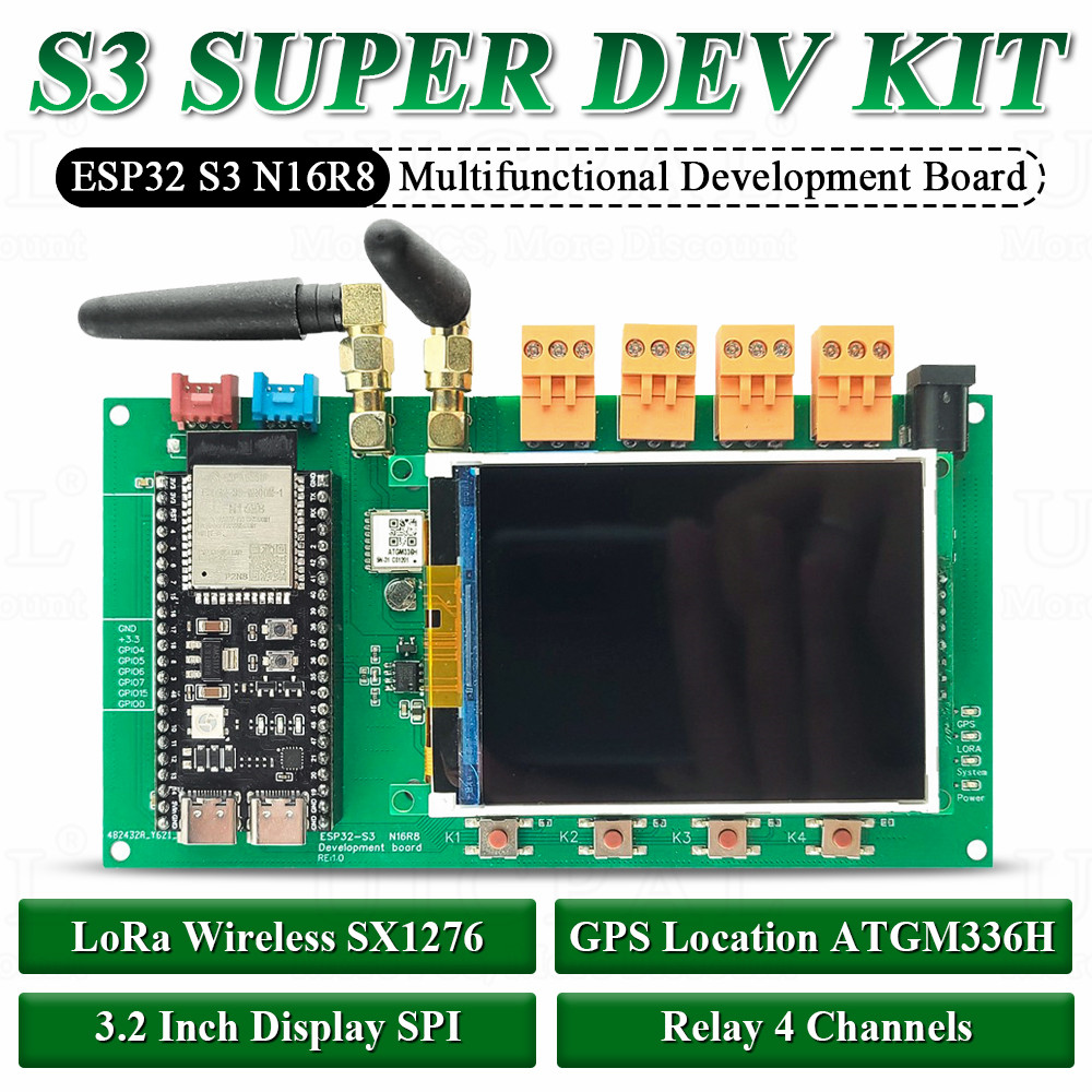 Esp32 S3 Development Board Lot - ESP32 S3開発ボードキット,3.2インチディスプレイ,n16R8,Bluetooth,wifiモジュール,ワイヤレス,lora,sx1276,GPSロケーション,atgm336h,4リレー