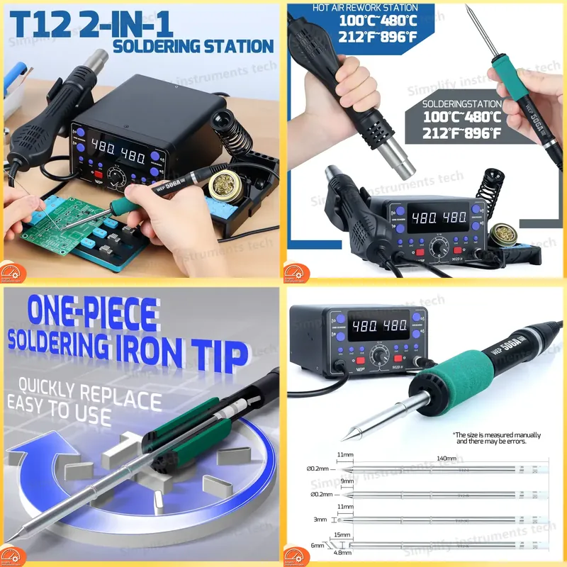775Wはんだ付けステーション 2 in 1 ホットエアリワ - Hot Air Rework Station T12 のレビューと価格