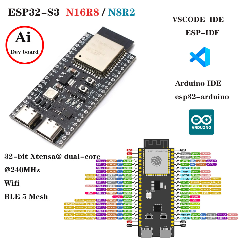 拡張アダプターキット付きESP32-S3開発ボード 2.4G - Esp32 S3 Development Board Lot のレビューと価格